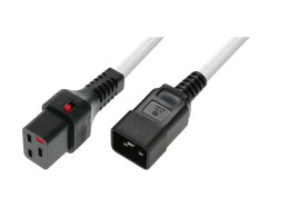 Kabel zasilający serwerowy blokada IEC LOCK 3x1,5mm2 C20 prosty/C19 prosty M/Ż 2m Biały