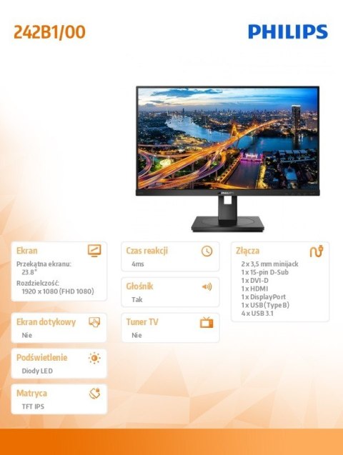 Monitor 242B1 23.8 IPS DVI HDMI DP Pivot