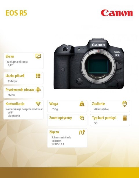 Aparat bezlusterkowy EOS R5 Body 4147C004 Aparat bezlusterkowy EOS R5 Body 4147C004