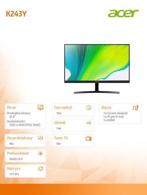 Monitor 23.8 cali K243Ybmix IPS 1MS/100Hz/AMD FreeS/HDMI/VGA/GŁOŚNIK