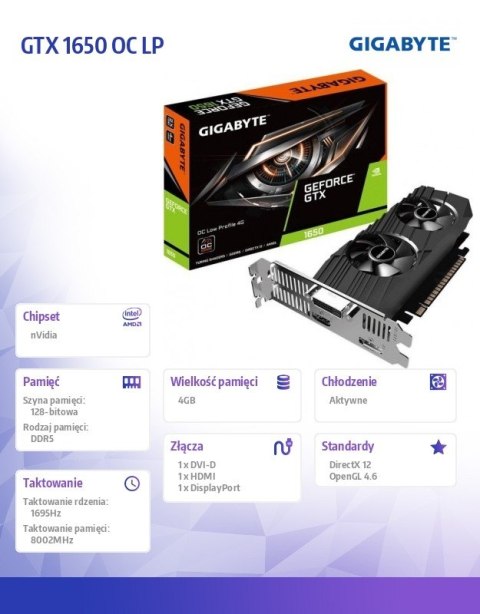 Karta graficzna GeForce GTX 1650 OC LP 4GB 128bit GDDR5 HDMI/DP/DVI