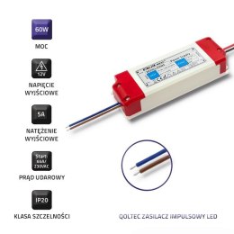 Zasilacz impulsowy LED IP20 | 60W | 12V | 5A