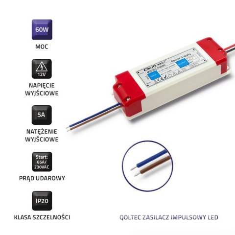Zasilacz impulsowy LED IP20 | 60W | 12V | 5A Zasilacz impulsowy LED IP20 | 60W | 12V | 5A