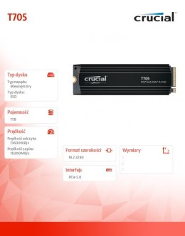 Dysk SSD T705 1TB M.2 NVMe 2280 PCIe 5.0 13600/10200