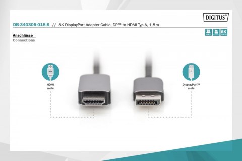Kabel adapter DisplayPort - HDMI 8K 60Hz DP/HDMI M/M 1,8m Kabel adapter DisplayPort - HDMI 8K 60Hz DP/HDMI M/M 1,8m