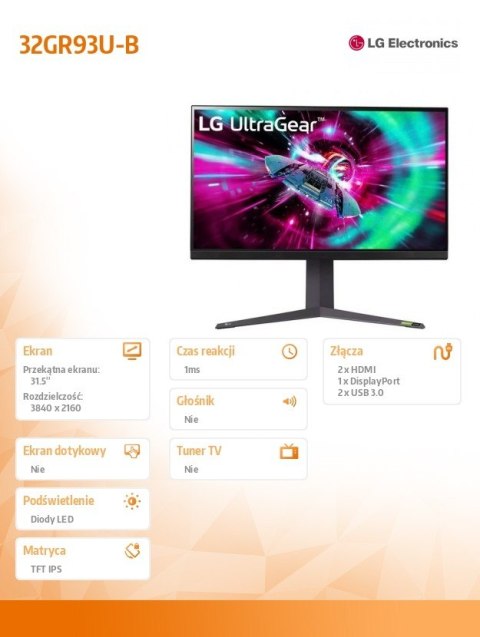 Monitor 32GR93U-B 32 cale UltraGear 4K UHD