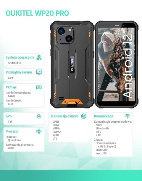 Smartfon WP20 PRO 4/64GB 6300 mAh DualSIM pomarańczowy