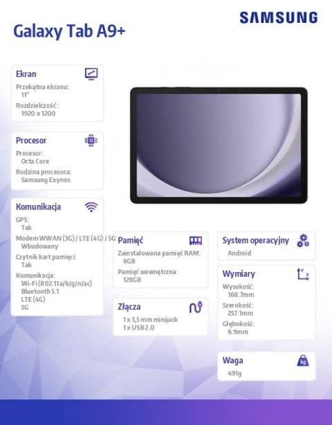 Tablet Galaxy Tab A9+ 11 cali 5G 8/128GB szary