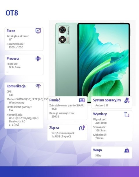 Tablet OT8 6/256GB 8800 mAh 11 cali 2K zielony