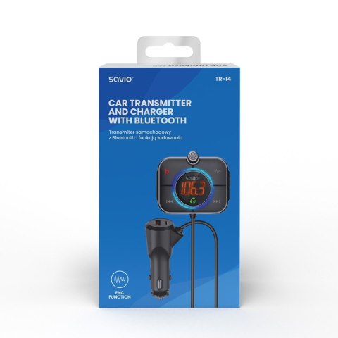 Transmiter samochodowy FM z Bluetooth i ładowarką PD, TR-14 Transmiter samochodowy FM z Bluetooth i ładowarką PD, TR-14