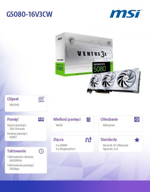 Karta graficzna GeForce RTX 5080 VENTUS 3X OC WHITE 16G GDDR7 256bit