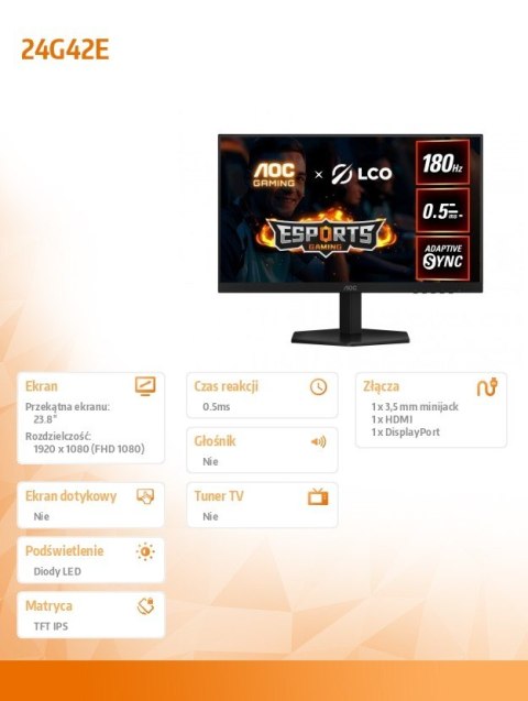Monitor 24G42E 23.8 cala 180Hz Fast IPS HDMI DP