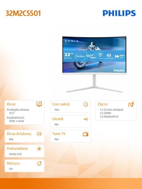 Monitor 31.5 cala 32M2C5501 Curved VA 180Hz HDMIx2 DP HAS Ambiglow