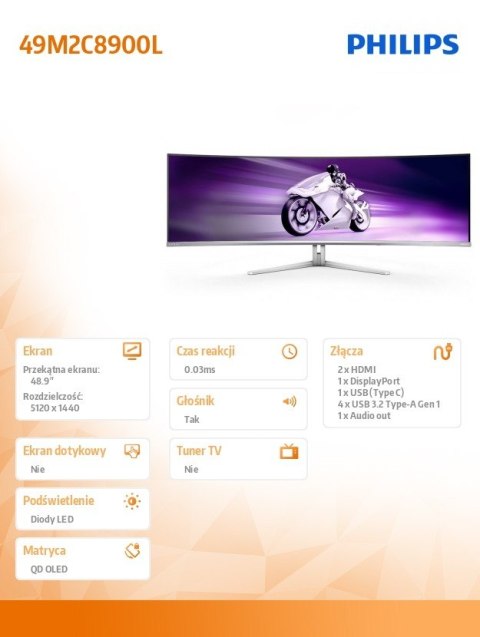 Monitor zakrzywiony 49M2C8900L 48.9 cala QD OLED 144Hz HDMIx2 DP USB-C KVM HAS