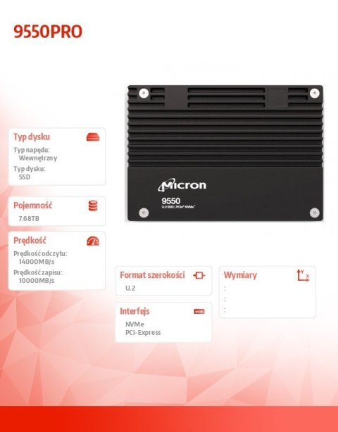 Dysk SSD 9550PRO 7680GB NVMe U.2 15mm Single Pack Dysk SSD 9550PRO 7680GB NVMe U.2 15mm Single Pack
