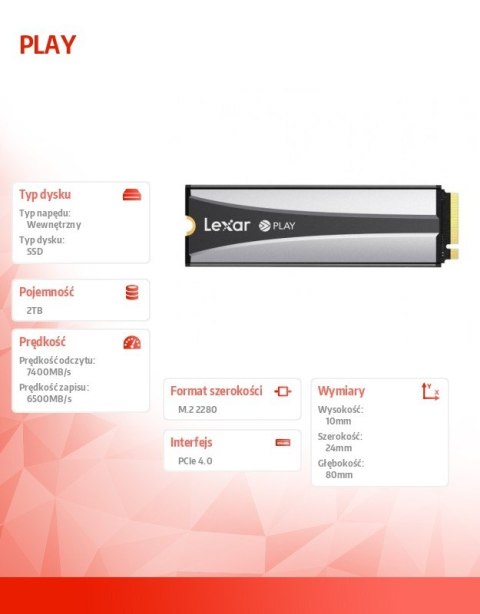 Dysk SSD PLAY 2TB 2280 Gen4 7400/6500MB/s Dysk SSD PLAY 2TB 2280 Gen4 7400/6500MB/s