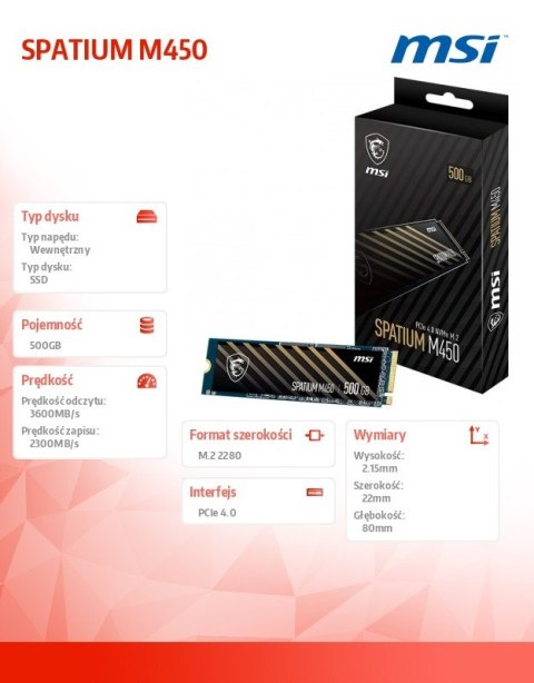 Dysk SSD SPATIUM M450 500GB M.2 PCIe 4.0 3600/2300MB/s