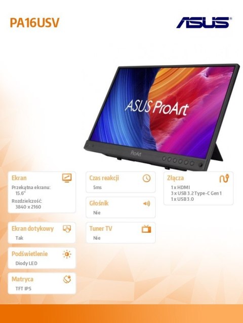 Monitor 16 cali PA16USV 4K IPS HDMI USB-C Monitor 16 cali PA16USV 4K IPS HDMI USB-C
