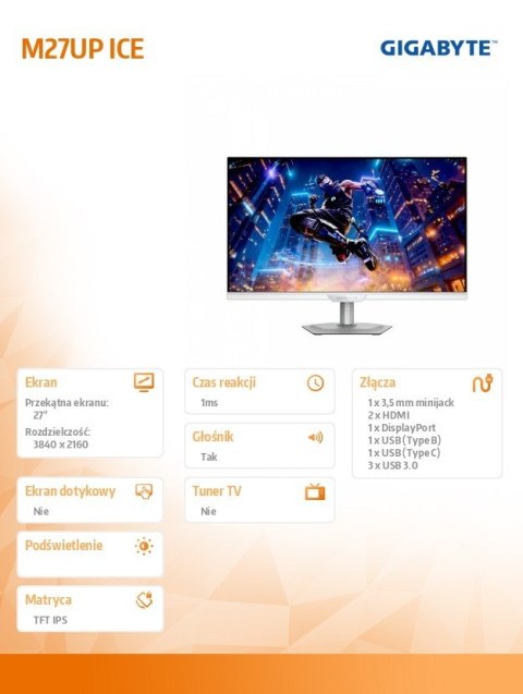 Monitor 27 cali M27UP ICE GMG 4K FHD 160/320Hz DP HDMI
