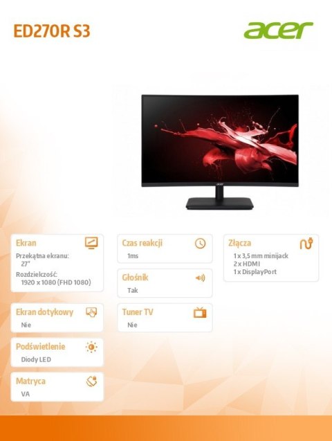 Monitor 27 cali Nitro ED270R S3 BMIIPX CURVED/180Hz/1ms