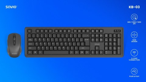Zestaw klawiatura i mysz bezprzewodowa KB-03 Zestaw klawiatura i mysz bezprzewodowa KB-03