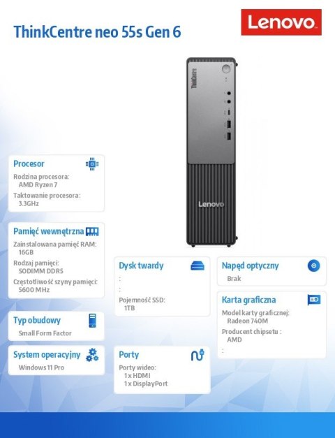 Komputer ThinkCentre Neo 55s G6 SFF 13G00015PB W11Pro 7 250/16GB/1TB/INT/3YRS OS Komputer ThinkCentre Neo 55s G6 SFF 13G00015PB W11Pro 7 250/16GB/1TB/INT/3YRS OS