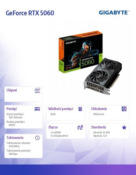 Karta graficzna GeForce RTX 5060 WINDFORCE MAX OC 8G GDDR7 3DP/HDMI Karta graficzna GeForce RTX 5060 WINDFORCE MAX OC 8G GDDR7 3DP/HDMI