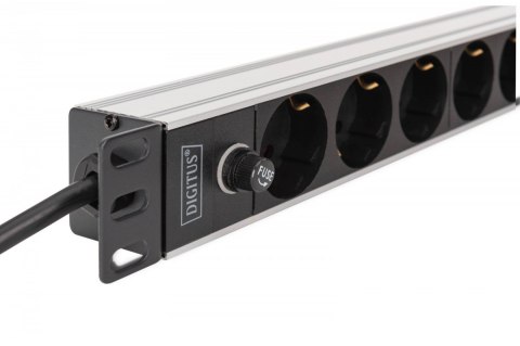 Listwa zasilająca PDU Rack 19" z bezpiecznikiem przeciążeniowym, 9 gniazd Schuko CEE 7/3 (45°), kabel 2m wtyk IEC C14, 10A, alum Listwa zasilająca PDU Rack 19" z bezpiecznikiem przeciążeniowym, 9 gniazd Schuko CEE 7/3 (45°), kabel 2m wtyk IEC C14, 10A, alum