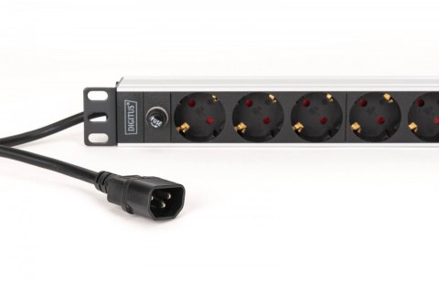 Listwa zasilająca PDU Rack 19" z bezpiecznikiem przeciążeniowym, 9 gniazd Schuko CEE 7/3 (45°), kabel 2m wtyk IEC C14, 10A, alum Listwa zasilająca PDU Rack 19" z bezpiecznikiem przeciążeniowym, 9 gniazd Schuko CEE 7/3 (45°), kabel 2m wtyk IEC C14, 10A, alum