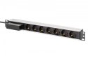 Listwa zasilająca PDU Rack 19" z wyłącznikiem nadprądowym Typ C 16A, 7 gniazd Schuko CEE 7/3 (45°), kabel 1,8m wtyk Unischuko CE