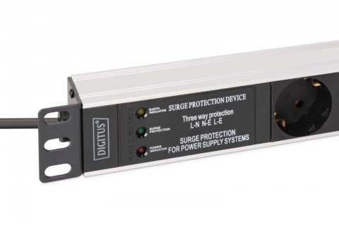 Listwa zasilająca PDU Rack 19" z zabezpieczeniem przeciwprzepięciowym + filtr EMI/RFI, 7 gniazd Schuko CEE 7/3, kabel 2m, wtyk U Listwa zasilająca PDU Rack 19" z zabezpieczeniem przeciwprzepięciowym + filtr EMI/RFI, 7 gniazd Schuko CEE 7/3, kabel 2m, wtyk U