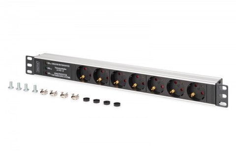 Listwa zasilająca PDU Rack 19" z zabezpieczeniem przeciwprzepięciowym + filtr EMI/RFI, 7 gniazd Schuko CEE 7/3, kabel 2m, wtyk U Listwa zasilająca PDU Rack 19" z zabezpieczeniem przeciwprzepięciowym + filtr EMI/RFI, 7 gniazd Schuko CEE 7/3, kabel 2m, wtyk U