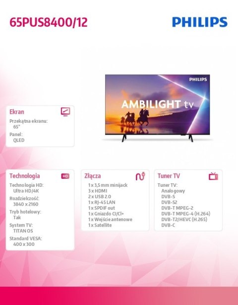 Telewizor 65 cali QLED 65PUS8400/12 Telewizor 65 cali QLED 65PUS8400/12
