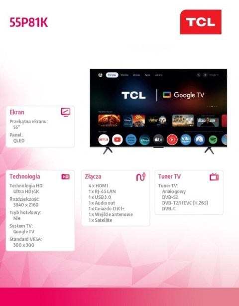 Telewizor QLED 55 cali 55P81K Telewizor QLED 55 cali 55P81K