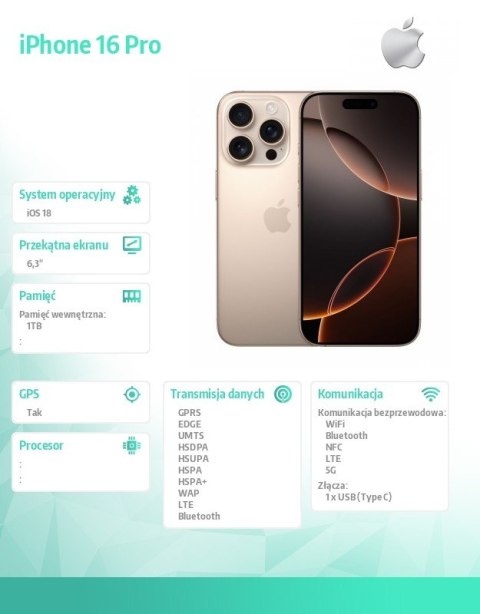 IPhone 16 Pro 1TB - Tytan pustynny IPhone 16 Pro 1TB - Tytan pustynny
