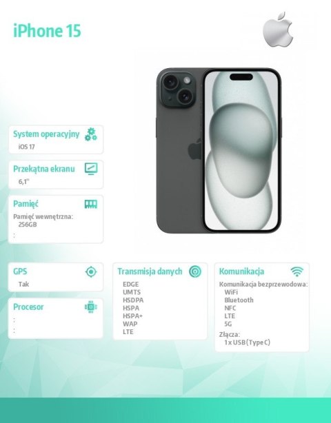 IPhone 15 256GB - Czarny IPhone 15 256GB - Czarny
