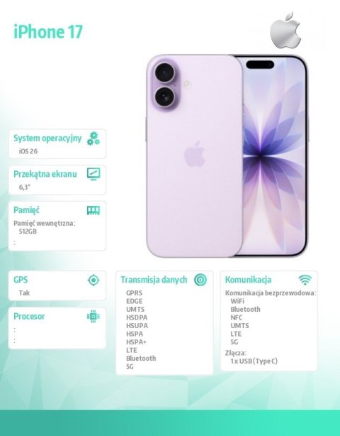 IPhone 17 Lawendowy 512GB IPhone 17 Lawendowy 512GB