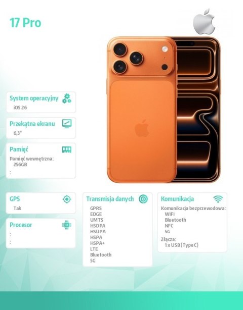 IPhone 17 PRO 256GB Kosmiczny pomarańcz IPhone 17 PRO 256GB Kosmiczny pomarańcz