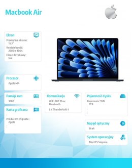Macbook Air 15.3 M4/10C/10C /32GB/1TB/70W/US Północ