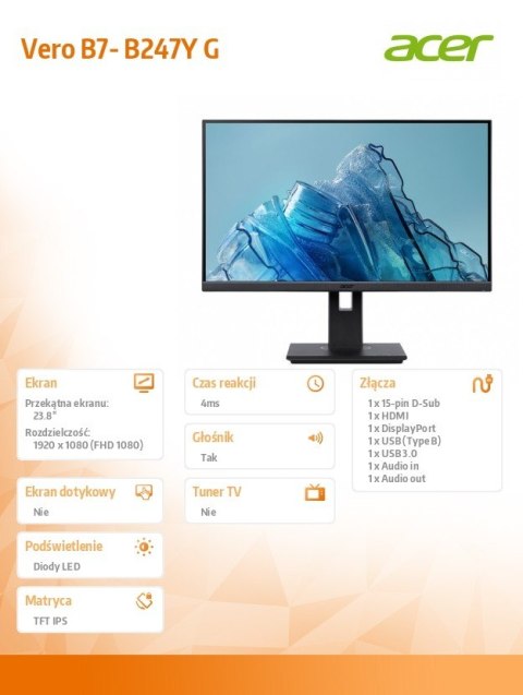 Monitor 24 cale B247YGBMIPRZX IPS FHD HDMI VGA DP