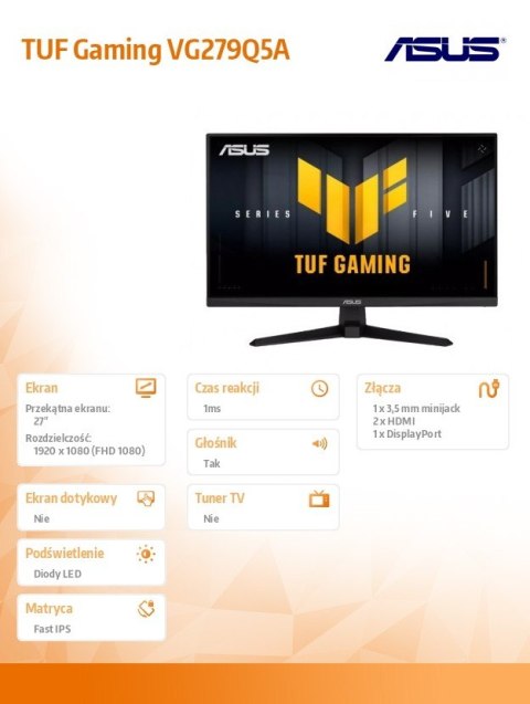 Monitor 27 cali VG279Q5A TUF5 200Hz 0.3MS 2HDMI DP Monitor 27 cali VG279Q5A TUF5 200Hz 0.3MS 2HDMI DP