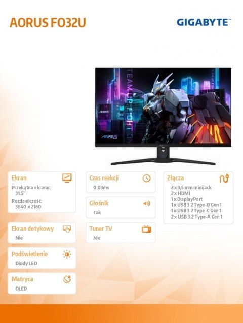 Monitor 31,5 cala AORUS FO32U OD-OLED 165Hz UHD 4K HM