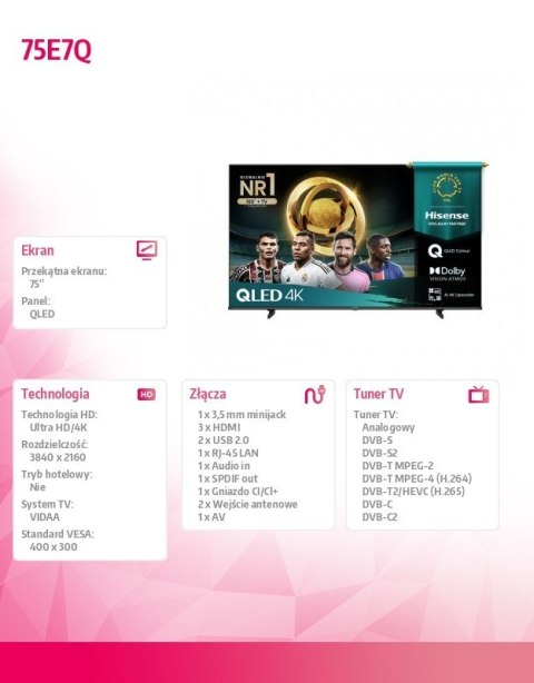 Telewizor QLED 75 cali 75E7Q Telewizor QLED 75 cali 75E7Q