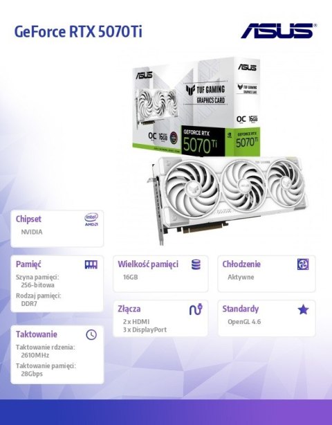 Karta graficzna GeForce RTX 5070Ti TUF GAMING OC WHITE GDDR7 256bit 3DP/2HDMI