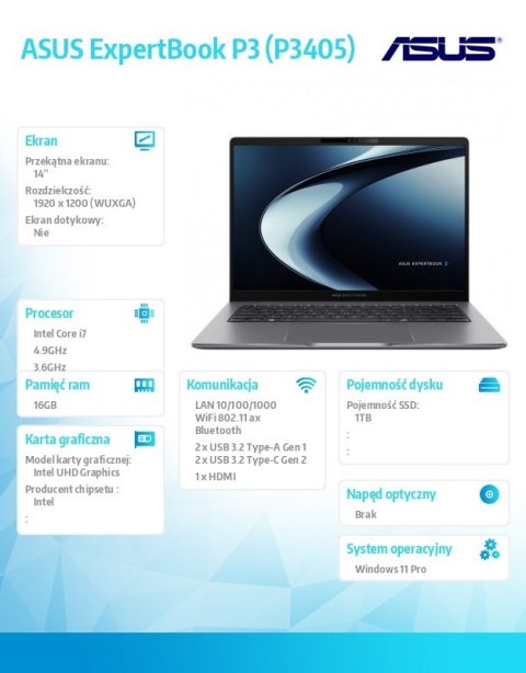 Notebook ExpertBook P3 P3405CVA-LY0112X i7 13620H 16GB/1TB/Win11Pro/3Y