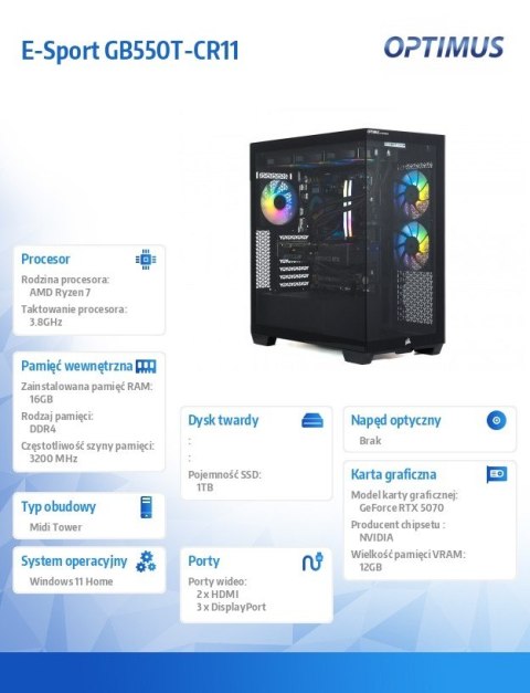 Komputer E-Sport GB550T-CR11 R7-5800X/16GB/1TB/RTX 5070 OC 12GB/W11