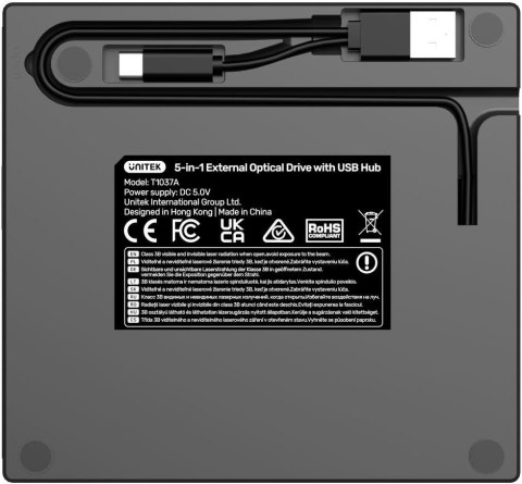 Unitek Nagrywarka zewnętrzna DVD/CD, Hub USB 5Gbps, czytnik kart SD T1037A01