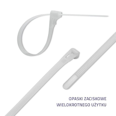Opaski zaciskowe wielorazowe/trytytki | 7.2*250mm | Nylon UV | Białe Opaski zaciskowe wielorazowe/trytytki | 7.2*250mm | Nylon UV | Białe